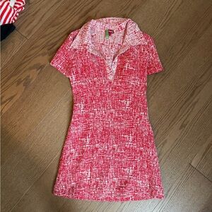 STAUD Red and White Patterned Dress